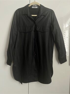 BRIAN BAILEY Faux Leather Jacket Dress Lined with Tie Belt, Size M
